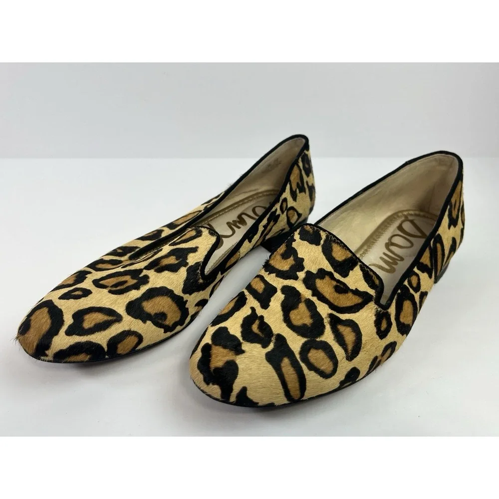 Sam Edelman Loafers Womens Size 7.5 Brown Leopard Calf Hair Jordy Slip On Flats